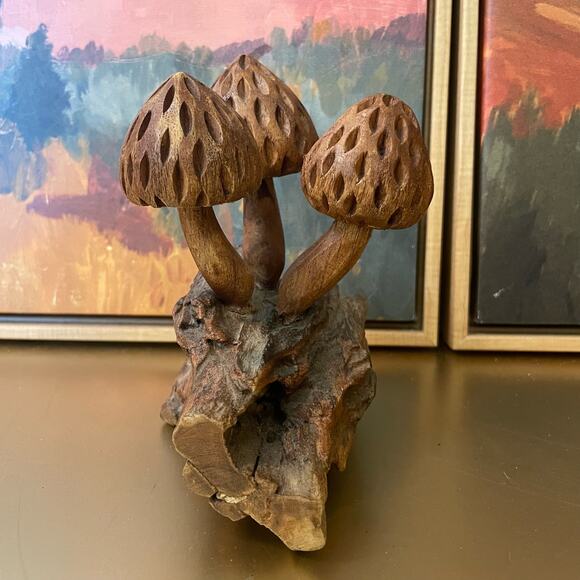 Vintage Handcarved Wooden Morel Mushroom Sculpture - Picture 2 of 8